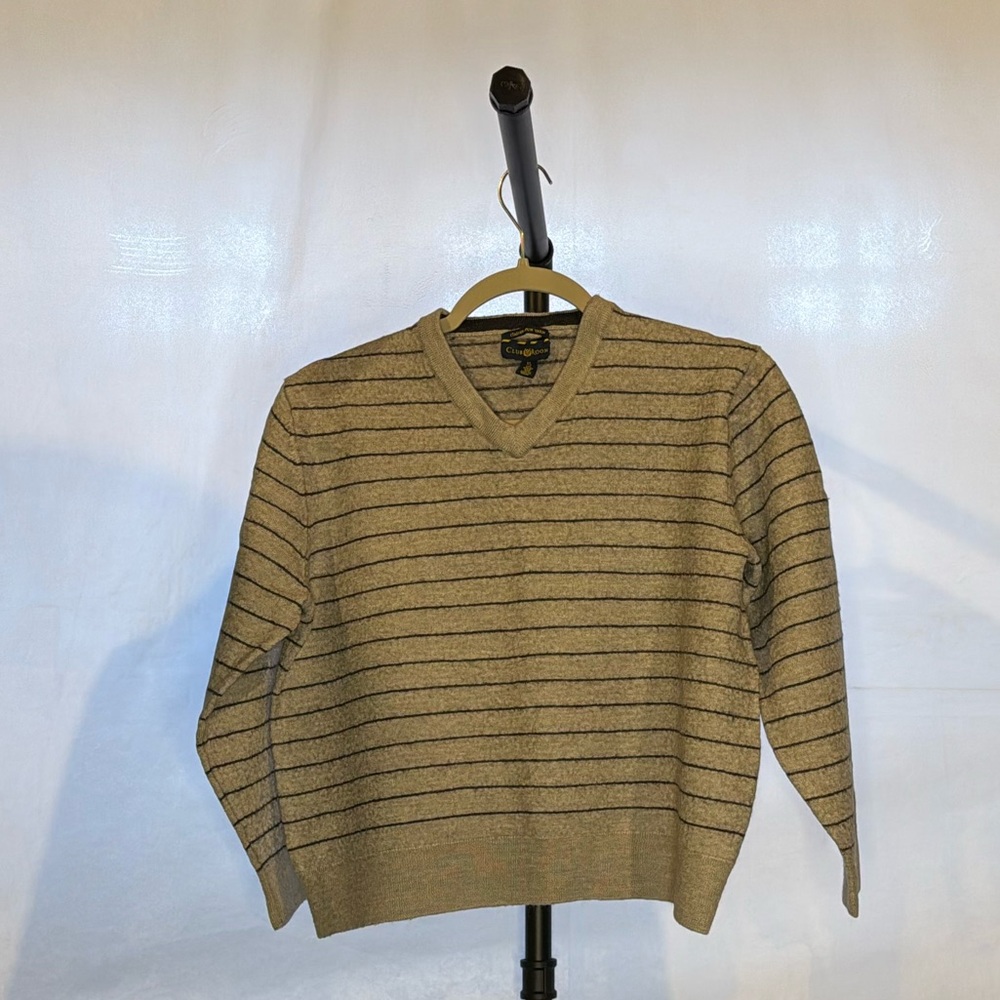Club Room Grey Striped V-Neck Wool Sweater Kids XL